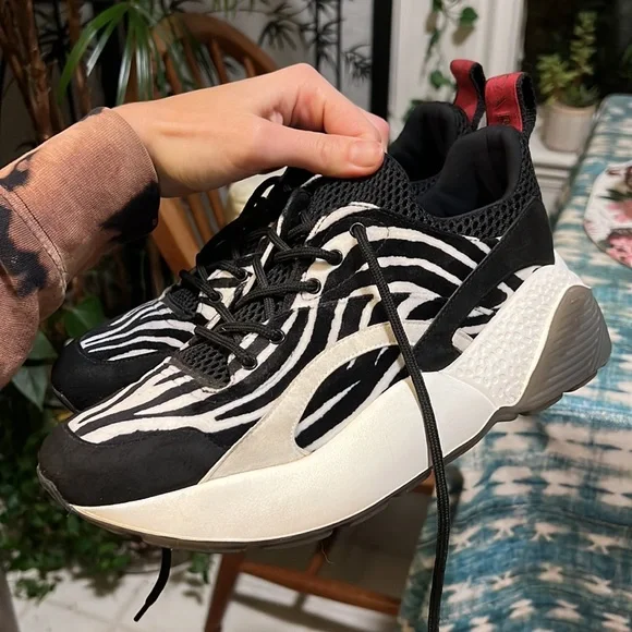 Stella McCartney Eclypse Mesh and Zebra-Print Velvet Sneakers like new!